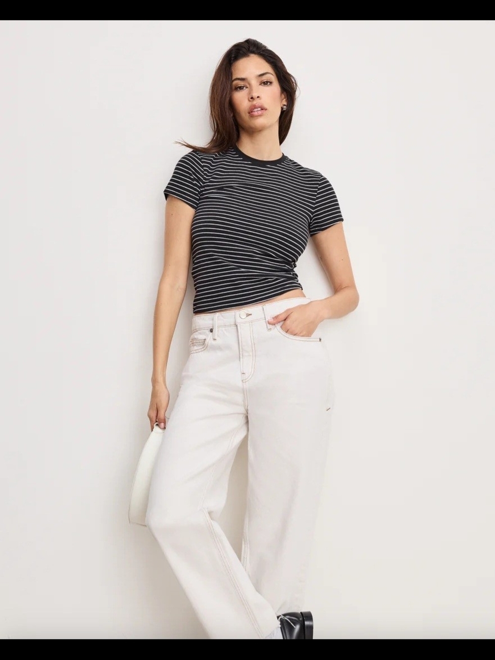 NWT Good American Women's Size 16  White Wide Leg Jeans Frayed Hem